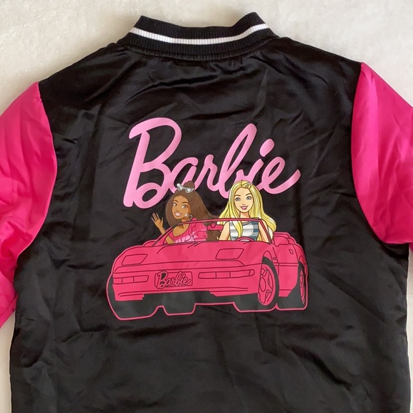 Barbie | LE Patch Logo Car Graphic Satin Bomber Jacket Black/Pink (XL 14-16) - Picture 12 of 16